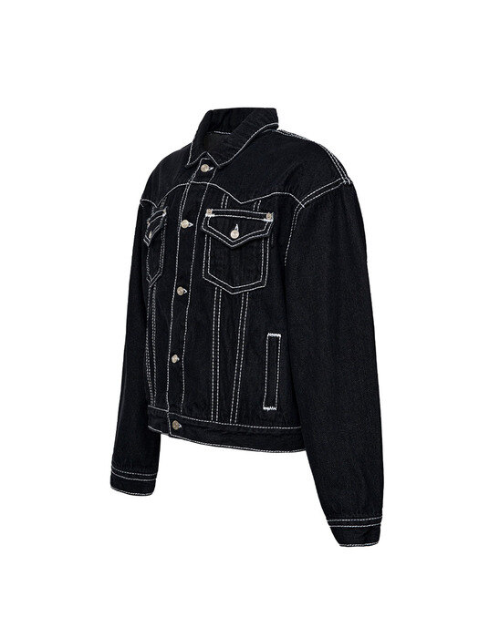 EXCLUSIVE BIG STITCH DENIM JACKET_[BLACK]