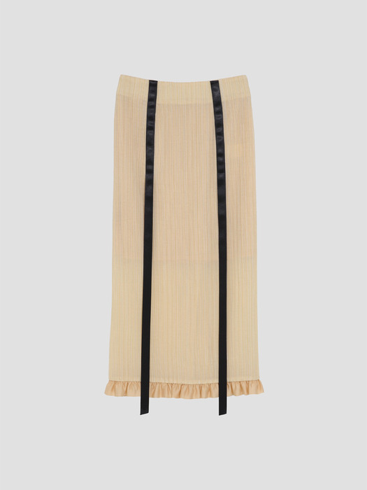 23SS Stap Detail Pleats H-line Skirt_YELLOW GREEN