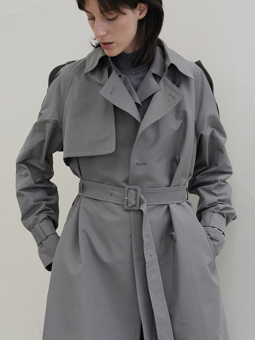 [리퍼브]GREY RAGLAN DOUBLE TRENCH COAT