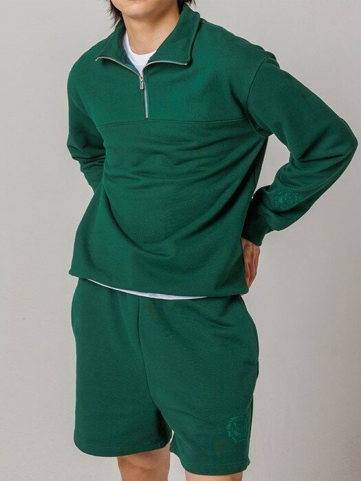 HIGH NECK ZIPUP PULLOVER_ deep green