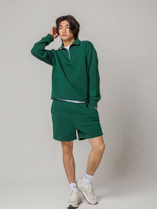 HIGH NECK ZIPUP PULLOVER_ deep green