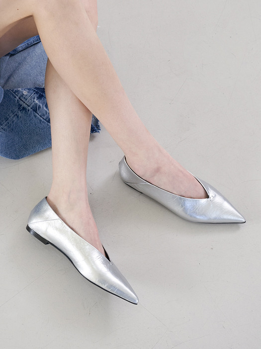 Ines Flat Leather Silver