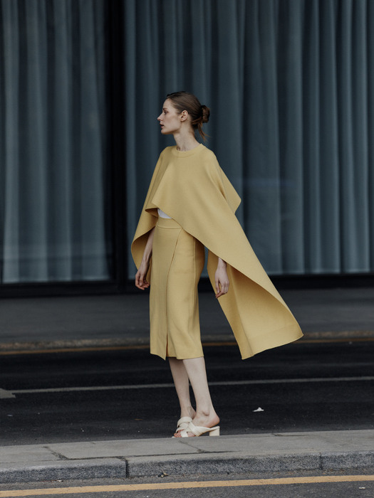 Assymetric Wrap Midi Skirt Yellow