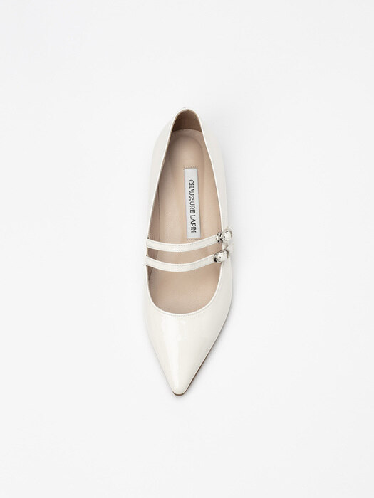 Cassata Double Strap Maryjane Flat Shoes in Milky White Patent
