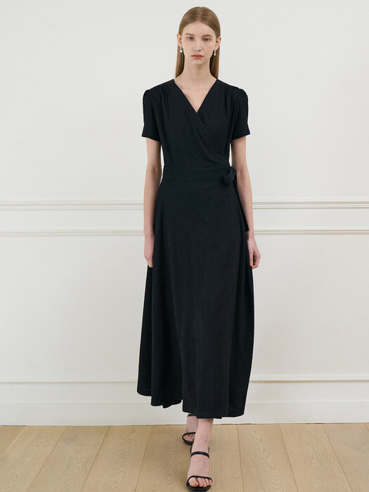 VIVIANA Short Sleeve Wrap Dress_Black
