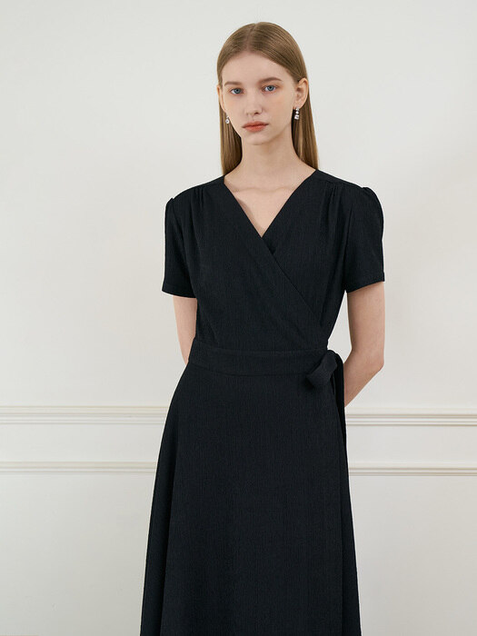 VIVIANA Short Sleeve Wrap Dress_Black