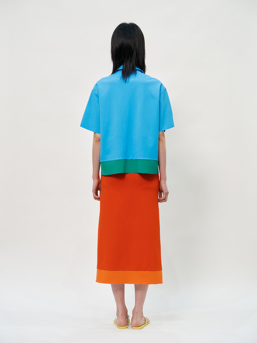 Colorblock shirt in stretch in teal blue/green