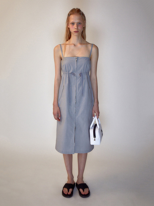 RR LOGO NYLON MIDI DRESS - LIGHT GREY