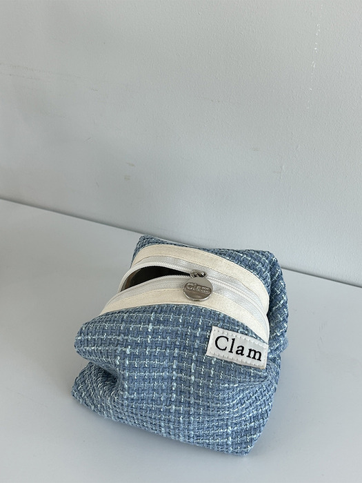 Clam round pouch _ Tweed blue