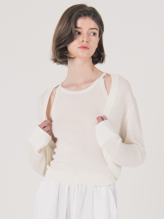 WED_Simple cardigan knit top set_WHITE