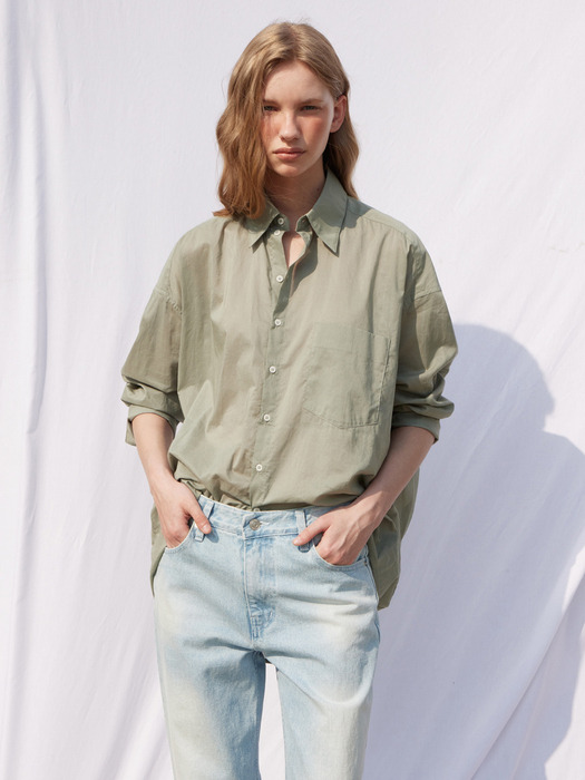 COTTON SEE-THROUGH SHIRT_KHAKI