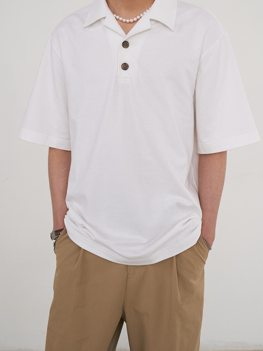 Open Collar T-Shirts  (Ivory)
