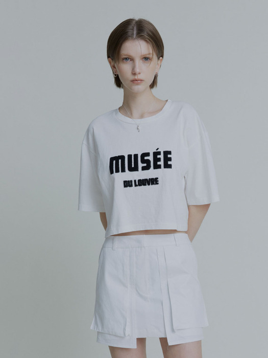 MUSEE DU LOUVRE Embroidered Cotton T-Shirt_Off White+Black