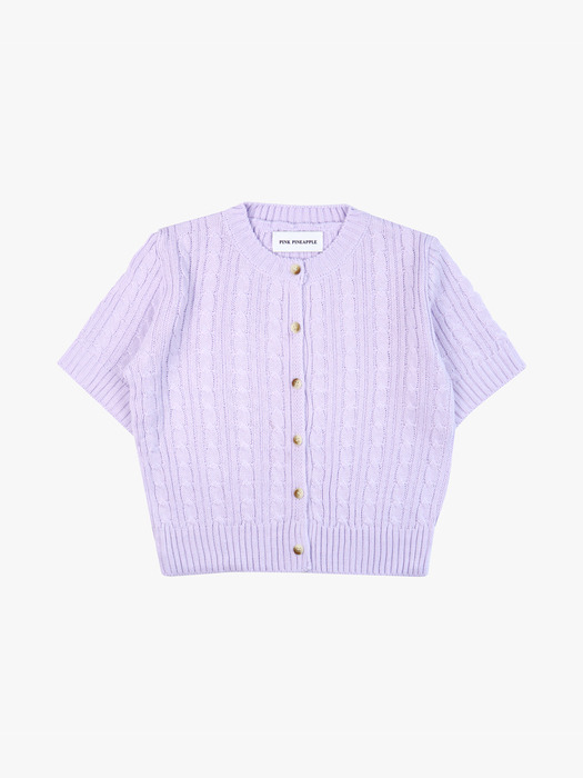 CABLE R.NECK CARDIGAN_LAVENDER