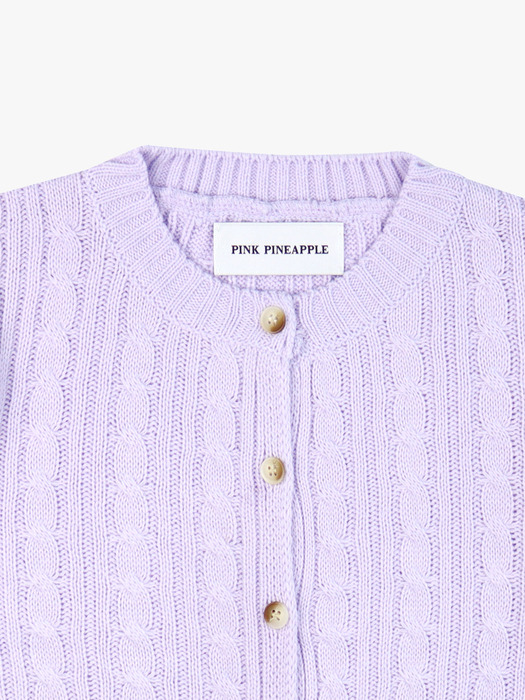 CABLE R.NECK CARDIGAN_LAVENDER