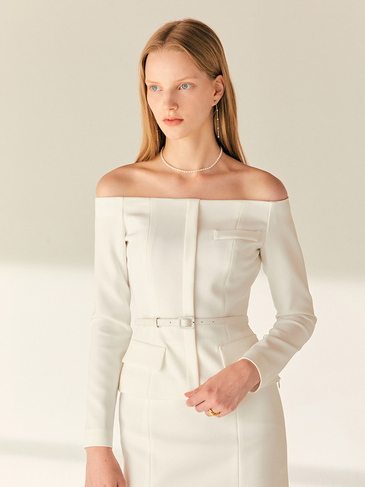 WENDIE Off shoulder belted jacket detailed blouse (Off white)