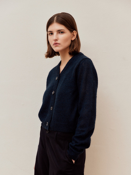 [FW23] MOHAIR CROPPED SWEATER CARDIGAN (NAVY)
