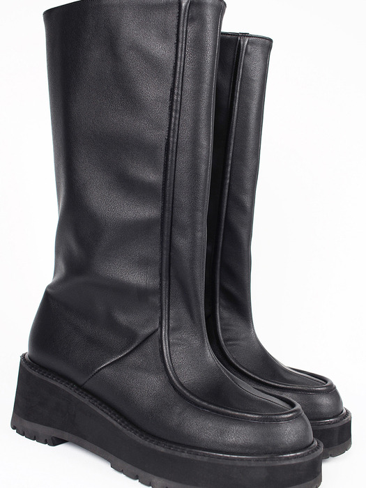 [VT x Fq] Cushiony lined long boots_black