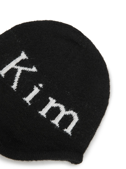 LOGO JACQUARD EARFLAP WOOL BEANIE IN BLACK