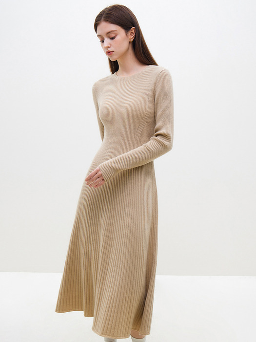 WD_Wool knit slim dress_BEIGE