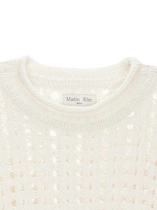 HAND KNITTED CROCHET PULLOVER IN IVORY