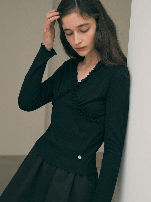 LACE LONG SLEEVE T-SHIRT BLACK