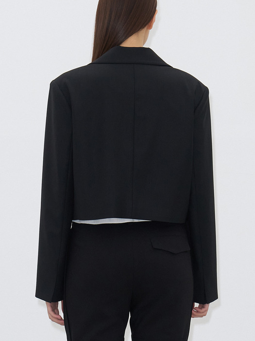 COLLAR DETAIL CROPPED JACKET(BLACK)