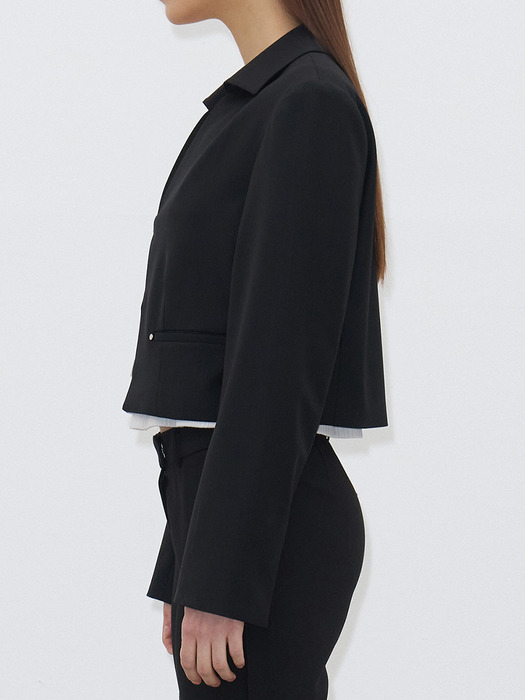 COLLAR DETAIL CROPPED JACKET(BLACK)