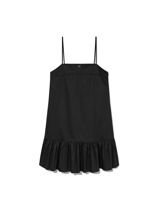 Shirring Puff Mini Dress Black