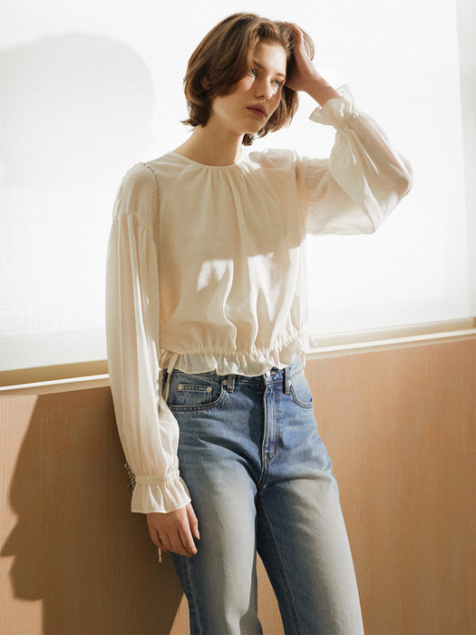 SHINING SHIRRING BLOUSE_CREAM