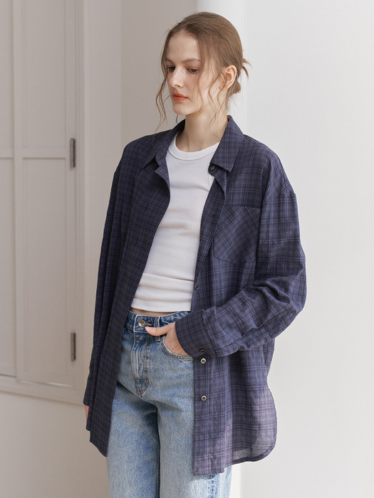 SIGNATURE OVERFIT CHECK SHIRTS_NAVY