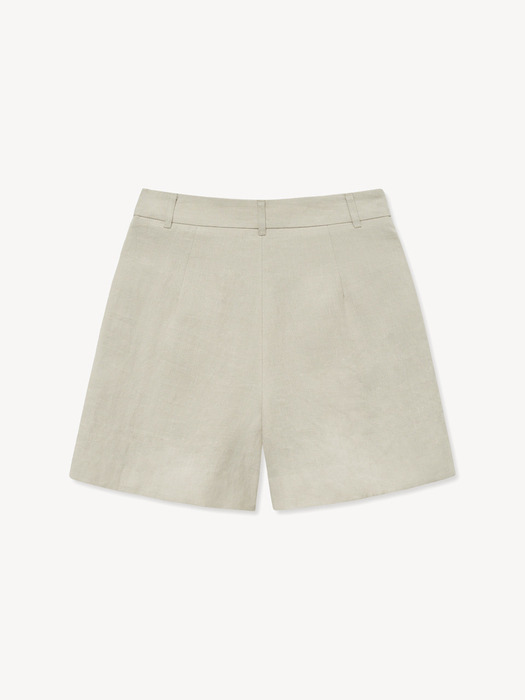 PLEATS LINEN HALF PANTS_BEIGE