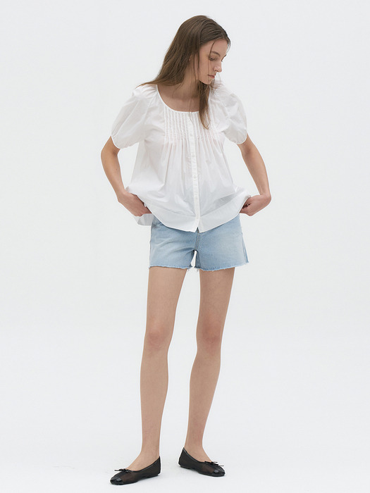 Pintuck Half Balloon Sleeve Blouse[LMBDSUSH311]-White