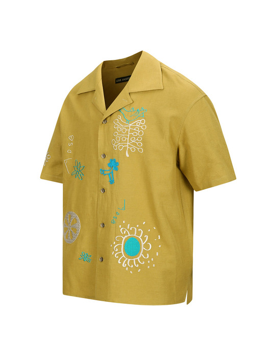 APRIL EMBROIDERY OPEN COLLAR SHIRTS atb1054m(YELLOW)