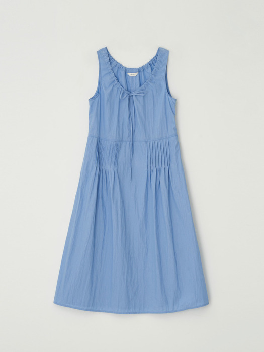 U-neck Pintuck Sleeveless Dress(Blue)