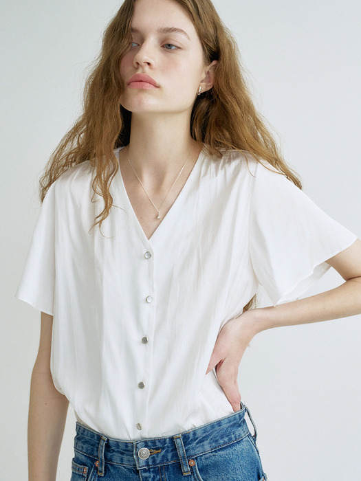 S Glossy 2Way Half Tie Blouse_White