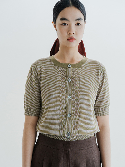 STRIPE POINT CARDIGAN_KHAKI