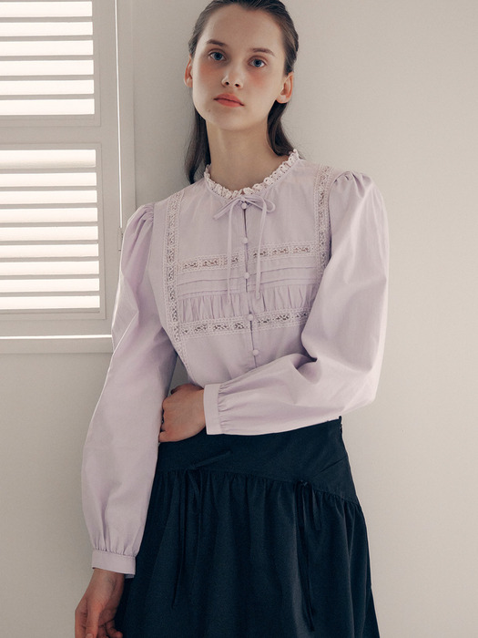 HIGH NECK FRILL BLOUSE LAVENDER