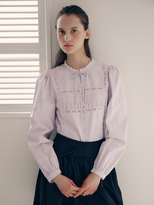 HIGH NECK FRILL BLOUSE LAVENDER