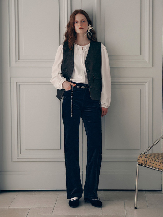 VELVET BOOTS CUT PANTS NAVY