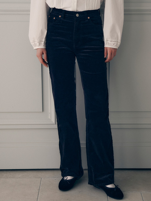 VELVET BOOTS CUT PANTS NAVY