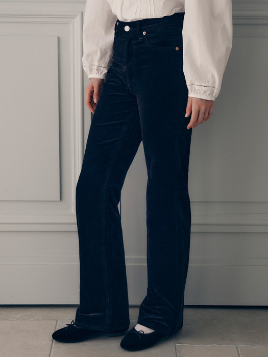 VELVET BOOTS CUT PANTS NAVY