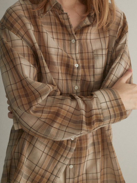 Hue loose check shirts (beige)