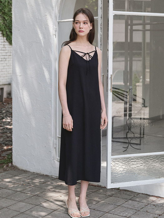 [24SS] Lautre Ribbon Slip Dress Black