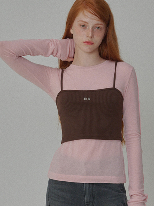 Ribbed bustier logo top_Brown