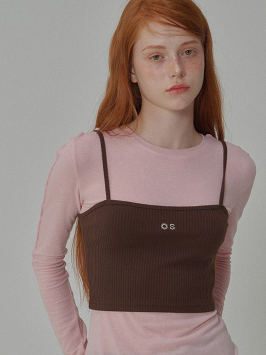 Ribbed bustier logo top_Brown