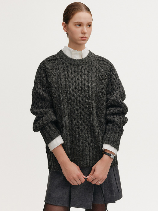 제이드 울 케이블 스웨터_차콜 / JADE WOOL CABLE SWEATER_CHARCOAL