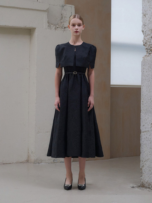 [6차리오더] Reina jacquard dress cape set [Black]