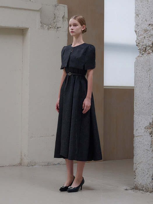 [6차리오더] Reina jacquard dress cape set [Black]