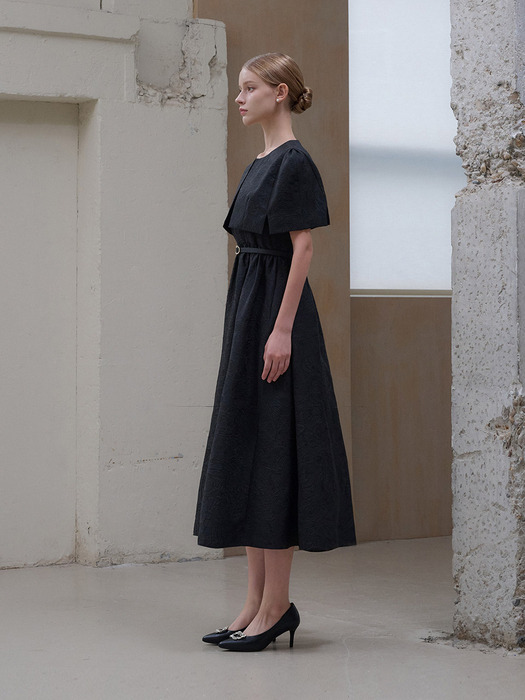 [6차리오더] Reina jacquard dress cape set [Black]